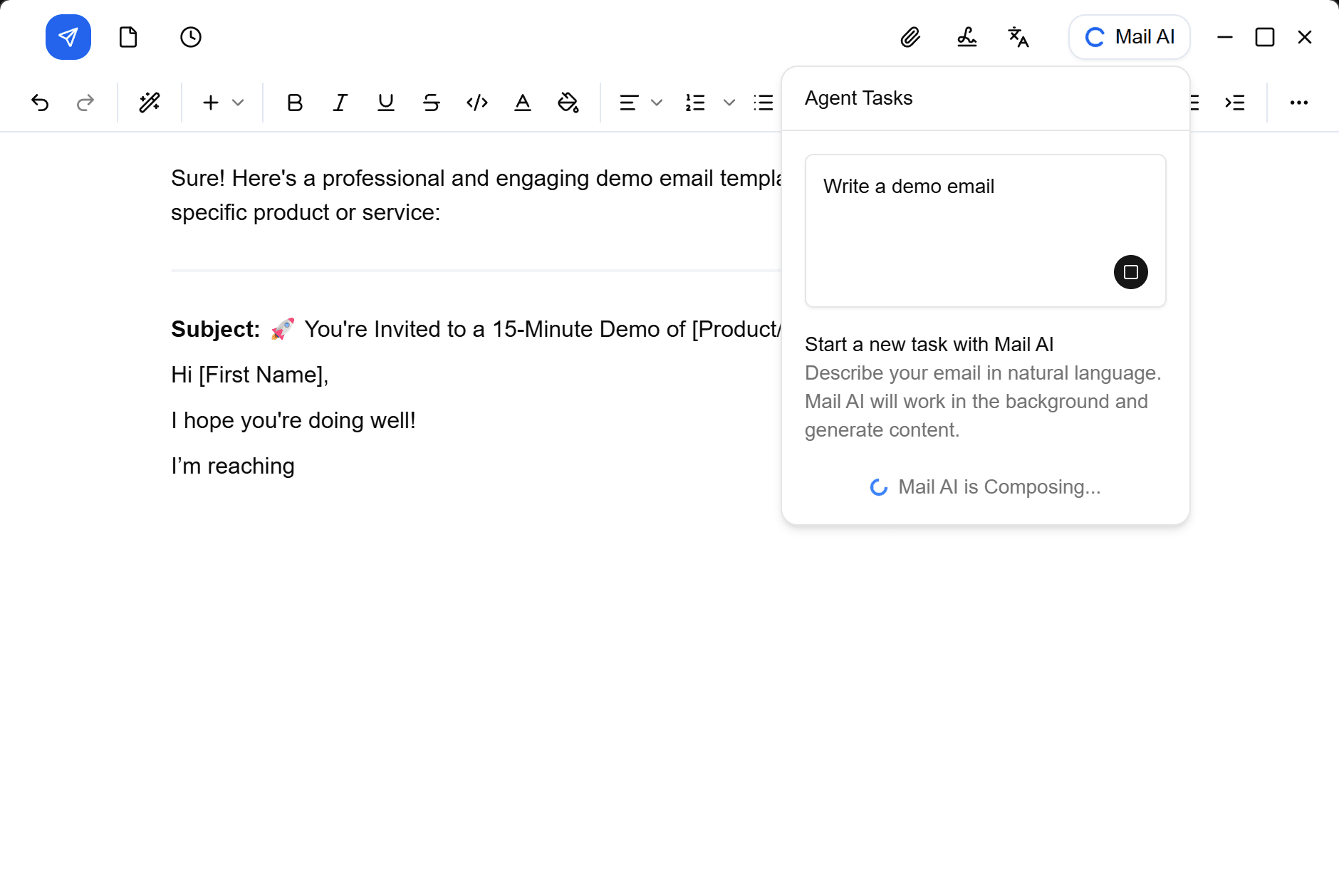 Email editor with AI features